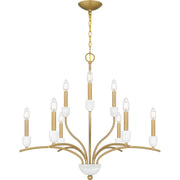 Quoizel Frida 32in 9-Light Chandelier | Traditional Aged Brass and White Onyx Stone | Dining Room & Living Room | 32 x 32 x 29.5 in | Model FRI5032AB