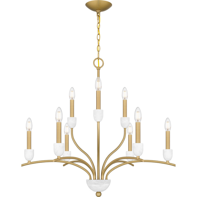 Quoizel Frida 32in 9-Light Chandelier | Traditional Aged Brass and White Onyx Stone | Dining Room & Living Room | 32 x 32 x 29.5 in | Model FRI5032AB