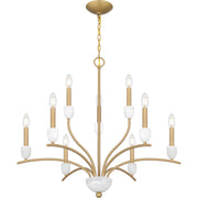 Quoizel Frida 32in 9-Light Chandelier | Traditional Aged Brass and White Onyx Stone | Dining Room & Living Room | 32 x 32 x 29.5 in | Model FRI5032AB
