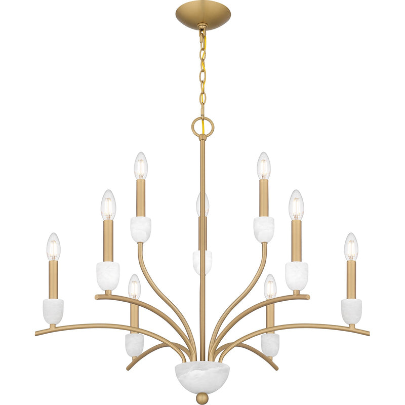 Quoizel Frida 32in 9-Light Chandelier | Traditional Aged Brass and White Onyx Stone | Dining Room & Living Room | 32 x 32 x 29.5 in | Model FRI5032AB