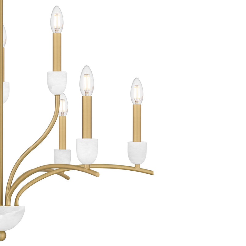 Quoizel Frida 32in 9-Light Chandelier | Traditional Aged Brass and White Onyx Stone | Dining Room & Living Room | 32 x 32 x 29.5 in | Model FRI5032AB