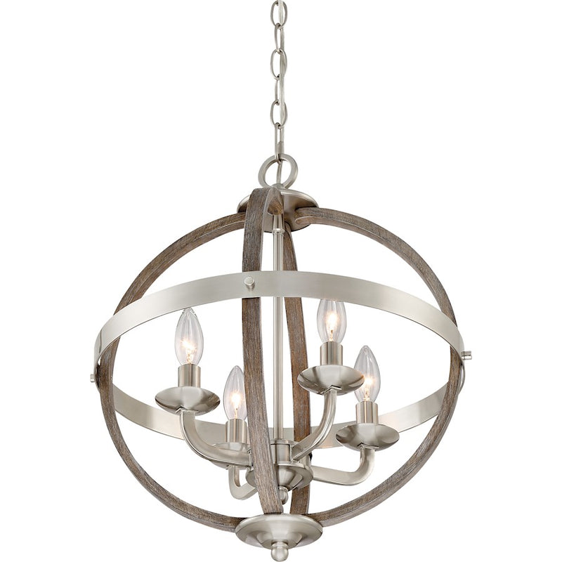 Quoizel Fusion 4 Light Chandelier, Brushed Nickel