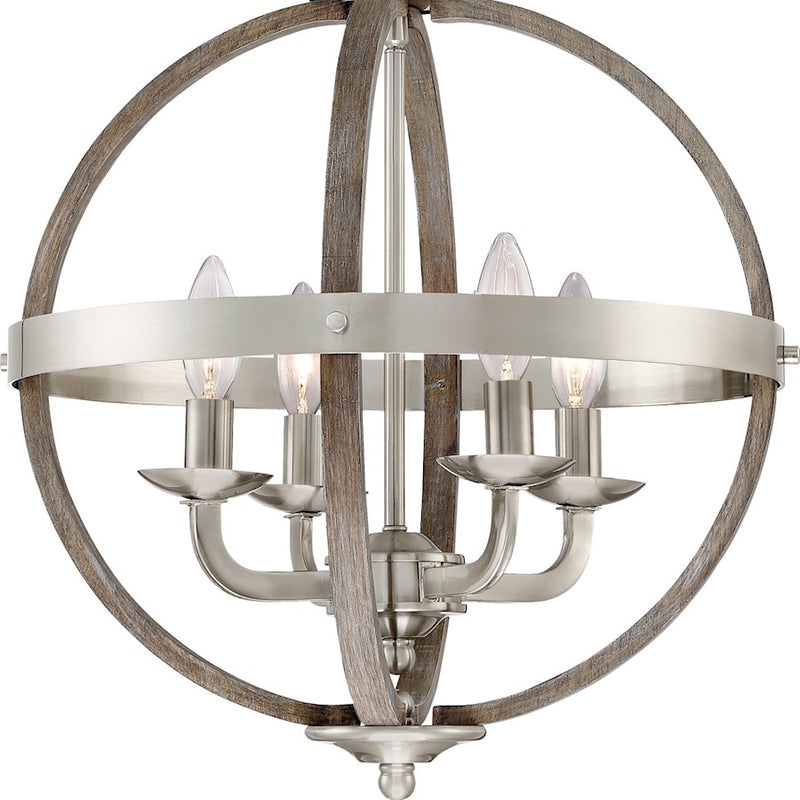 Quoizel Fusion 4 Light Chandelier, Brushed Nickel