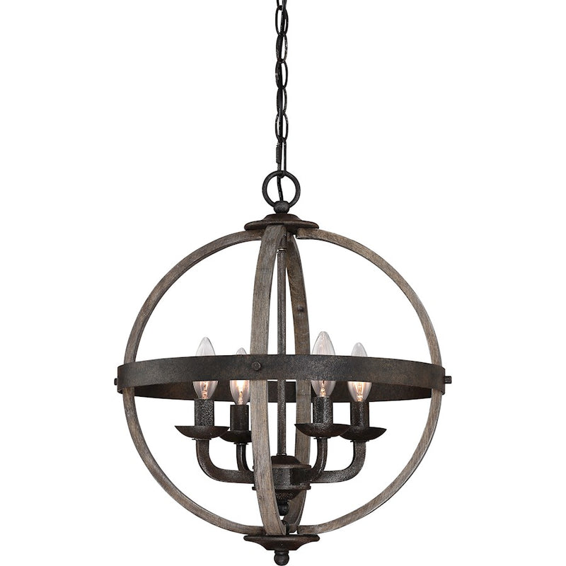 Quoizel Fusion 4 Light Chandelier, Rustic Black