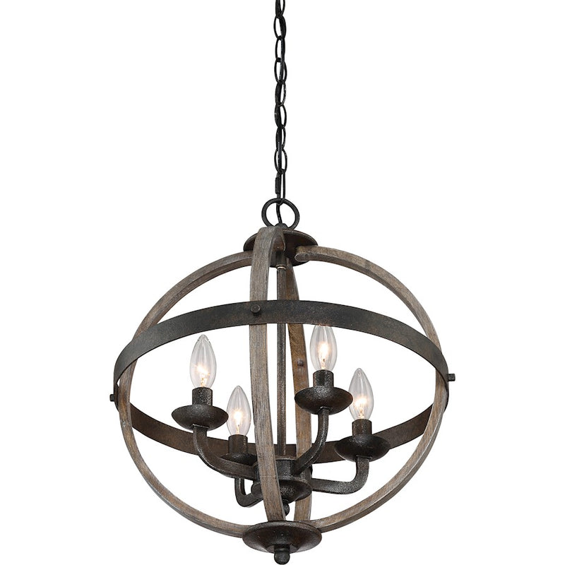 Quoizel Fusion 4 Light Chandelier, Rustic Black