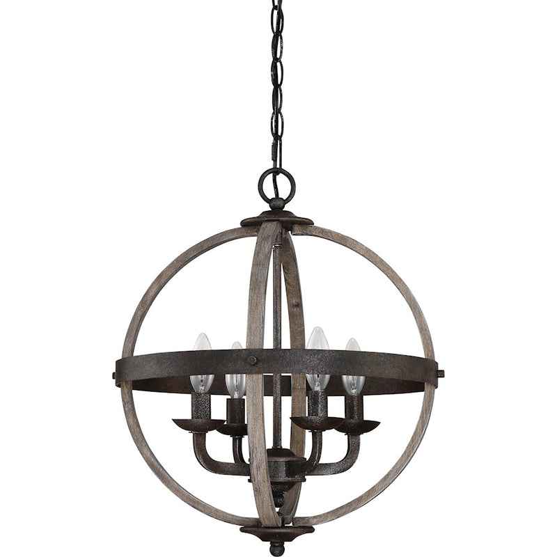 Quoizel Fusion 4 Light Chandelier, Rustic Black