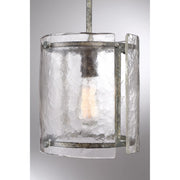 Quoizel Fortress 9in 1-Light Mini Pendant | Mottled Silver Steel and Clear Textured Glass | Kitchen Island & Bar | Model FTS1509MM
