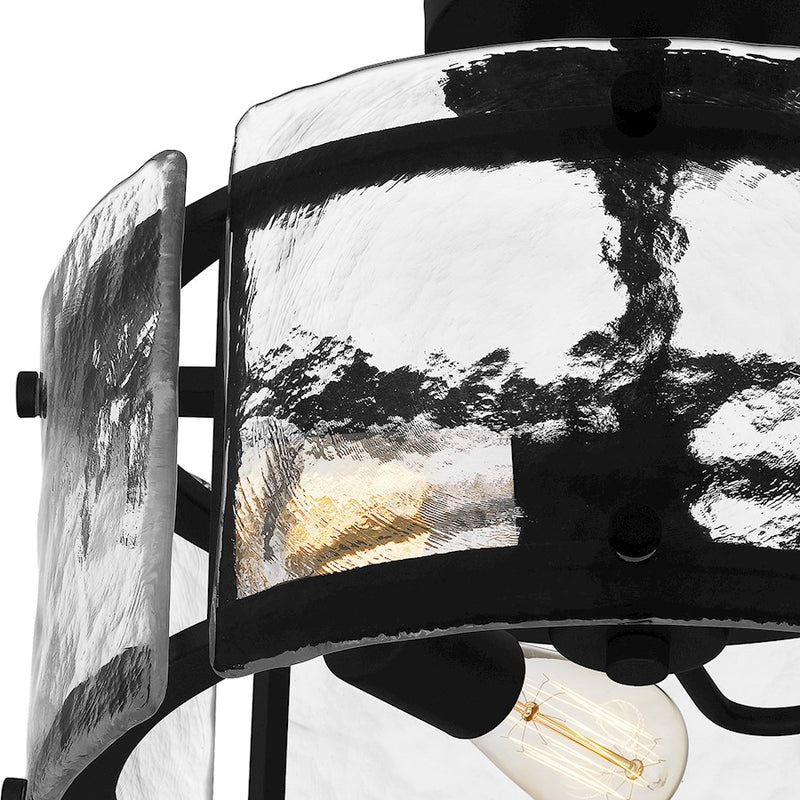 Quoizel Fortress 3 Light Semi-Flush Mount, Black/Clear Textured