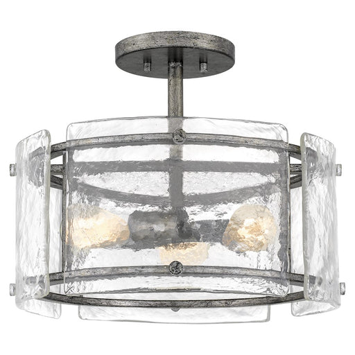 Quoizel Fortress 3 Light Semi-Flush Mount, Mottled Silver
