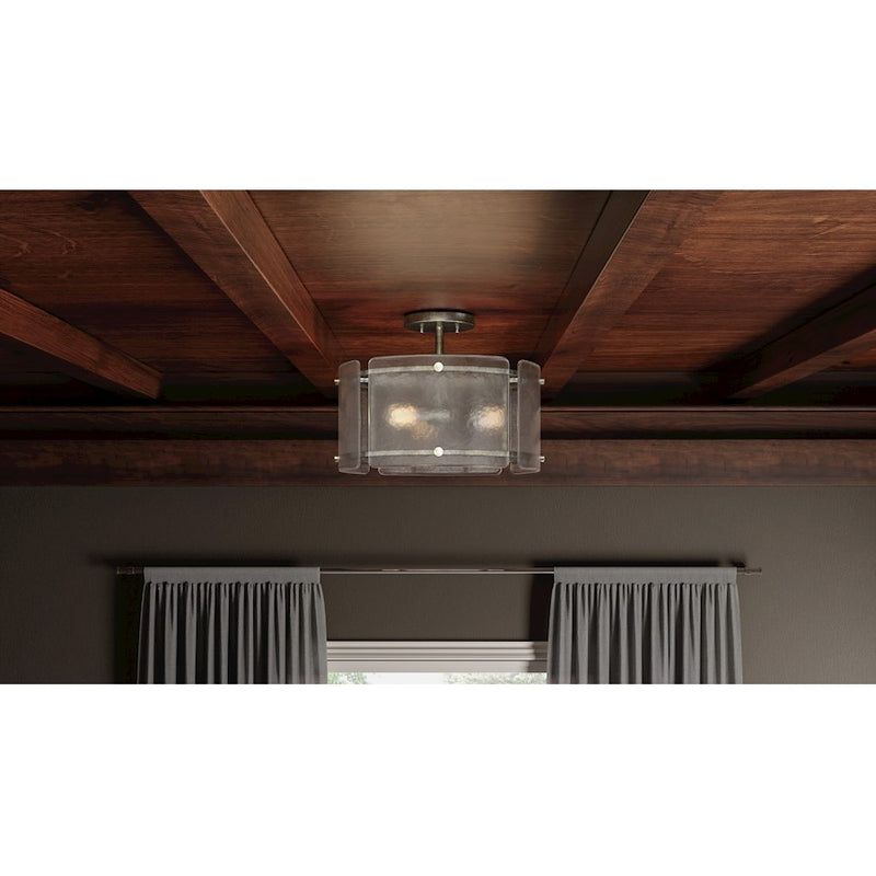 Quoizel Fortress 3 Light Semi-Flush Mount, Mottled Silver