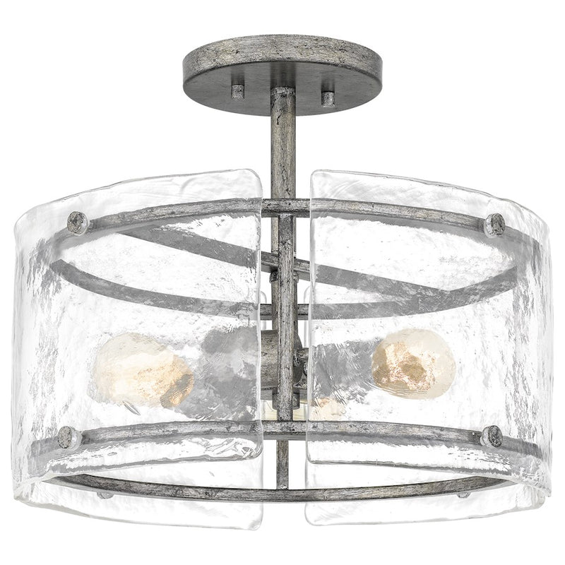 Quoizel Fortress 3 Light Semi-Flush Mount, Mottled Silver