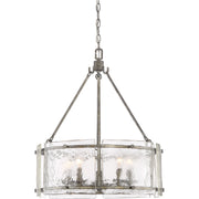 Quoizel Fortress 20in 5-Light Pendant | Transitional Mottled Silver Steel and Clear Textured Glass | Kitchen Island & Dining Room | Model FTS2821MM