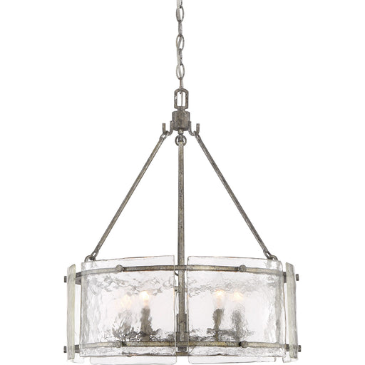 Quoizel Fortress 20in 5-Light Pendant | Transitional Mottled Silver Steel and Clear Textured Glass | Kitchen Island & Dining Room | Model FTS2821MM