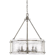 Quoizel Fortress 20in 5-Light Pendant | Transitional Mottled Silver Steel and Clear Textured Glass | Kitchen Island & Dining Room | Model FTS2821MM
