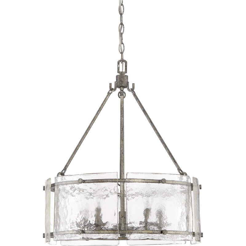 Quoizel Fortress 20in 5-Light Pendant | Transitional Mottled Silver Steel and Clear Textured Glass | Kitchen Island & Dining Room | Model FTS2821MM
