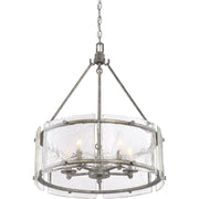 Quoizel Fortress 20in 5-Light Pendant | Transitional Mottled Silver Steel and Clear Textured Glass | Kitchen Island & Dining Room | Model FTS2821MM