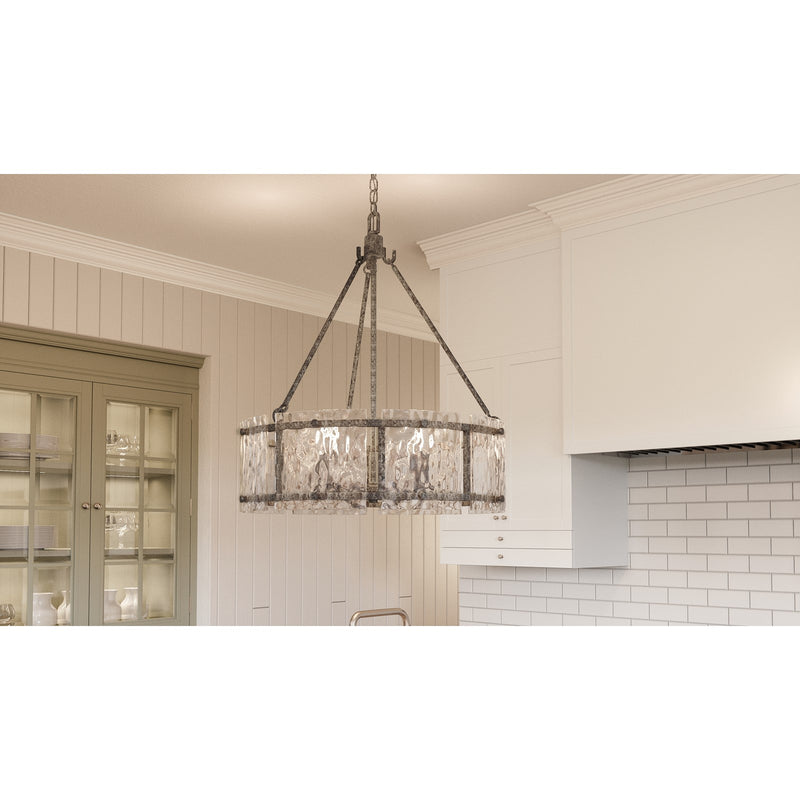 Quoizel Fortress 20in 5-Light Pendant | Transitional Mottled Silver Steel and Clear Textured Glass | Kitchen Island & Dining Room | Model FTS2821MM