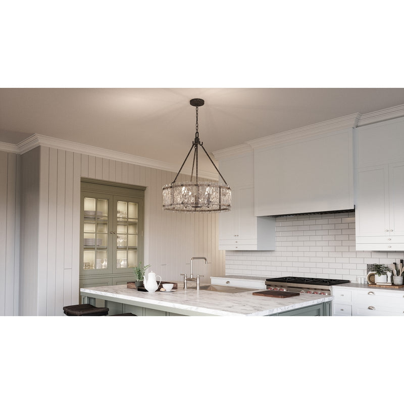 Quoizel Fortress 20in 5-Light Pendant | Transitional Mottled Silver Steel and Clear Textured Glass | Kitchen Island & Dining Room | Model FTS2821MM