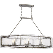 Quoizel Fortress 39in 6-Light Island Chandelier | Transitional Mottled Silver and Clear Textured Glass | Kitchen Island & Dining | Model FTS638MM