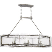 Quoizel Fortress 39in 6-Light Island Chandelier | Transitional Mottled Silver and Clear Textured Glass | Kitchen Island & Dining | Model FTS638MM