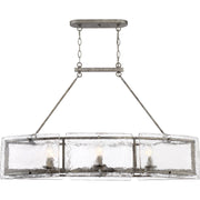 Quoizel Fortress 39in 6-Light Island Chandelier | Transitional Mottled Silver and Clear Textured Glass | Kitchen Island & Dining | Model FTS638MM