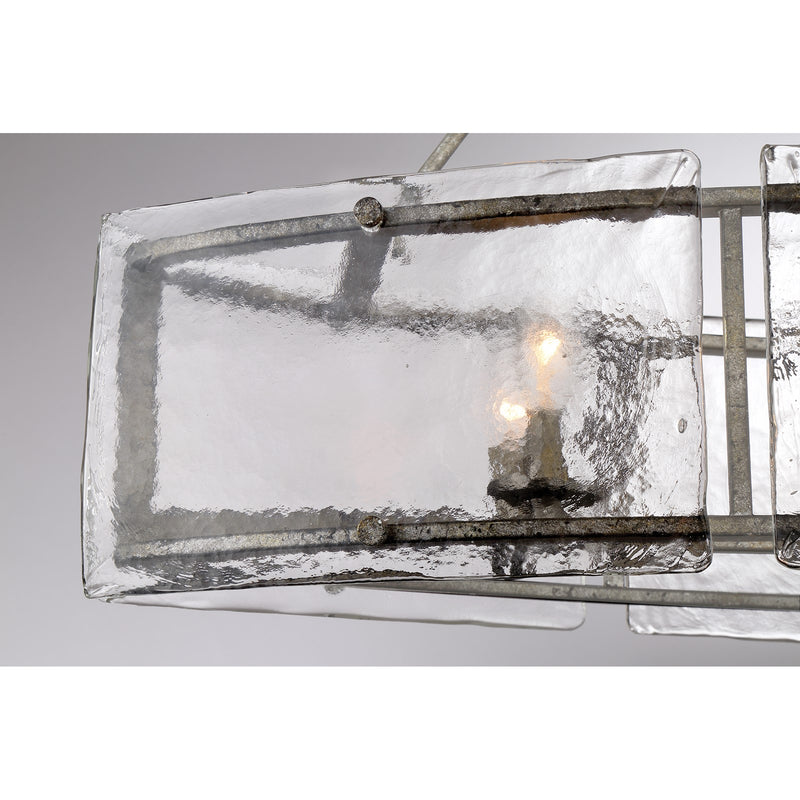 Quoizel Fortress 39in 6-Light Island Chandelier | Transitional Mottled Silver and Clear Textured Glass | Kitchen Island & Dining | Model FTS638MM