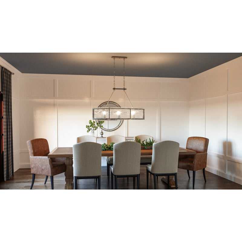 Quoizel Fortress 39in 6-Light Island Chandelier | Transitional Mottled Silver and Clear Textured Glass | Kitchen Island & Dining | Model FTS638MM