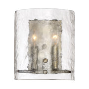 Quoizel Fortress 10in 2-Light Wall Sconce | Transitional Mottled Silver and Clear Textured Glass | Bedroom & Hallway Accent Light | Model FTS8802MM