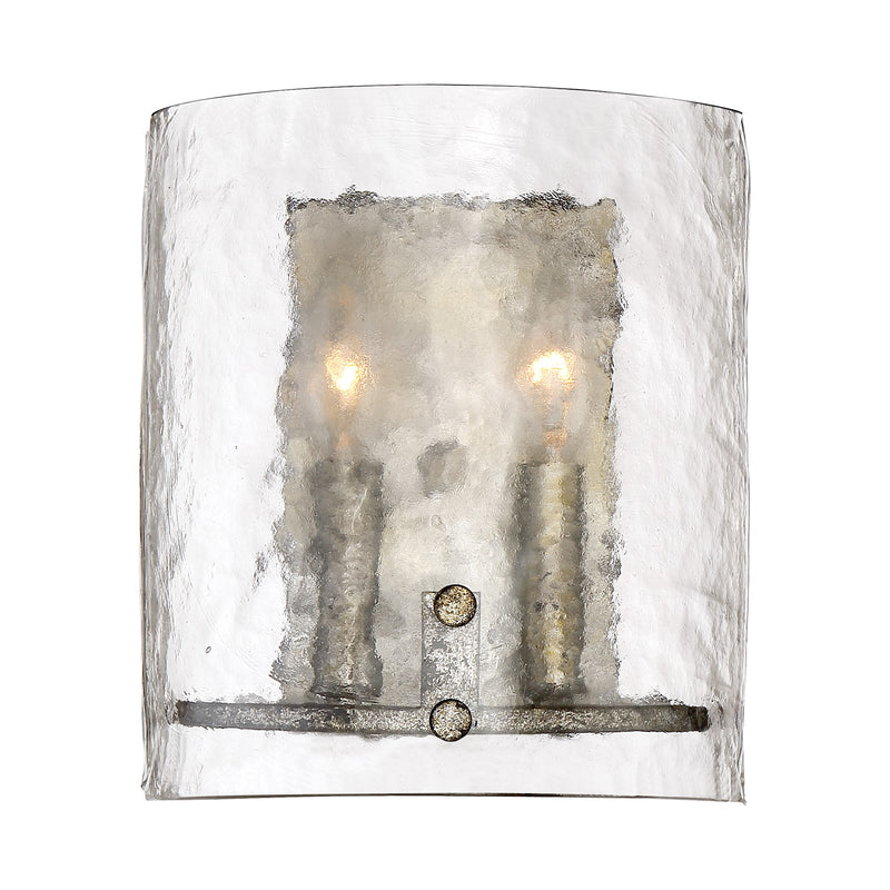 Quoizel Fortress 10in 2-Light Wall Sconce | Transitional Mottled Silver and Clear Textured Glass | Bedroom & Hallway Accent Light | Model FTS8802MM