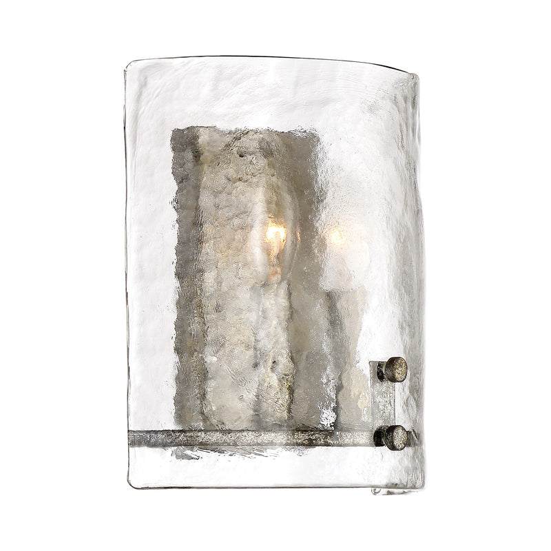Quoizel Fortress 10in 2-Light Wall Sconce | Transitional Mottled Silver and Clear Textured Glass | Bedroom & Hallway Accent Light | Model FTS8802MM