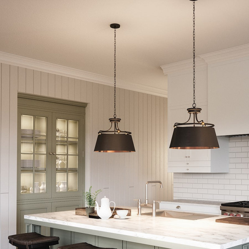 Quoizel Fairview 18in 3-Light Pendant | Transitional Western Bronze and Metal Drum | Kitchen Island & Dining Room | Model FV2818WT