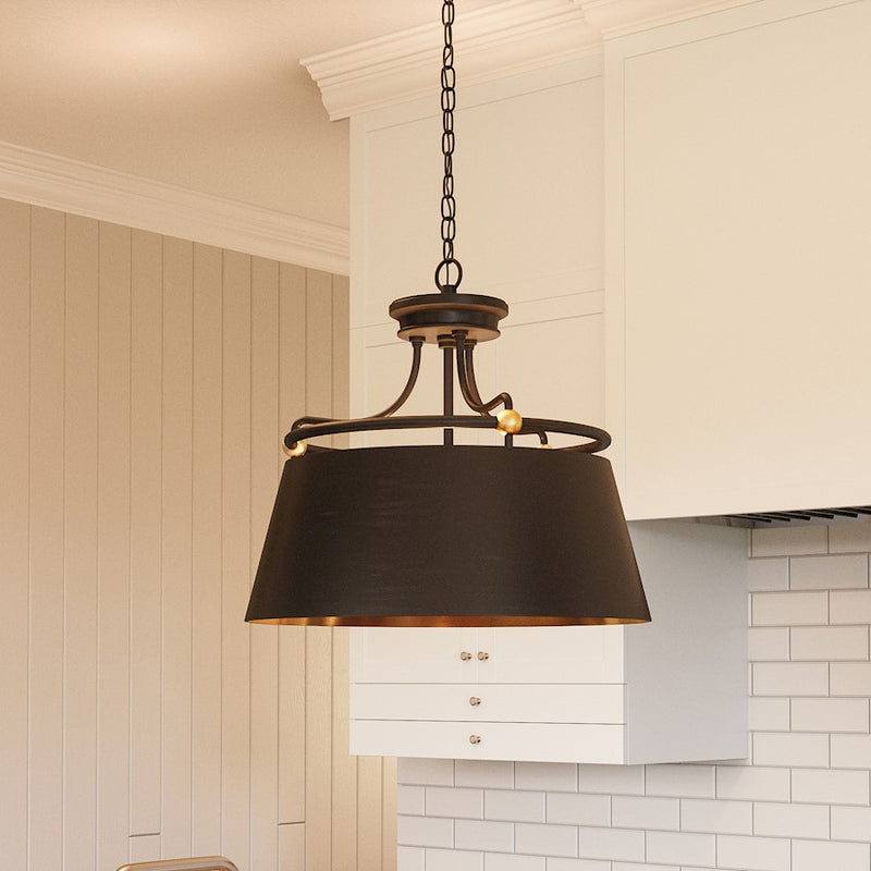 Quoizel Fairview 18in 3-Light Pendant | Transitional Western Bronze and Metal Drum | Kitchen Island & Dining Room | Model FV2818WT