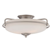 Quoizel Griffin 17in 3-Light Flush Mount | Soft Modern Antique Nickel and White Etched Glass | Hallway & Bedroom | 17 x 17 x 8 in | Model GF1617AN