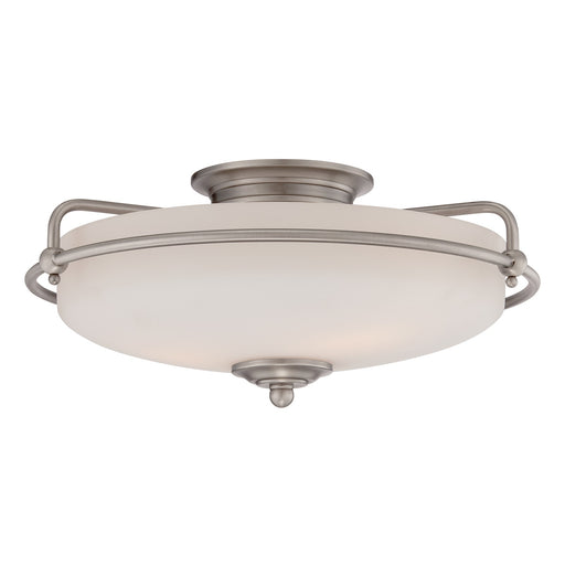 Quoizel Griffin 17in 3-Light Flush Mount | Soft Modern Antique Nickel and White Etched Glass | Hallway & Bedroom | 17 x 17 x 8 in | Model GF1617AN