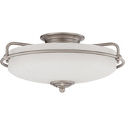 Quoizel Griffin 17in 3-Light Flush Mount | Soft Modern Antique Nickel and White Etched Glass | Hallway & Bedroom | 17 x 17 x 8 in | Model GF1617AN