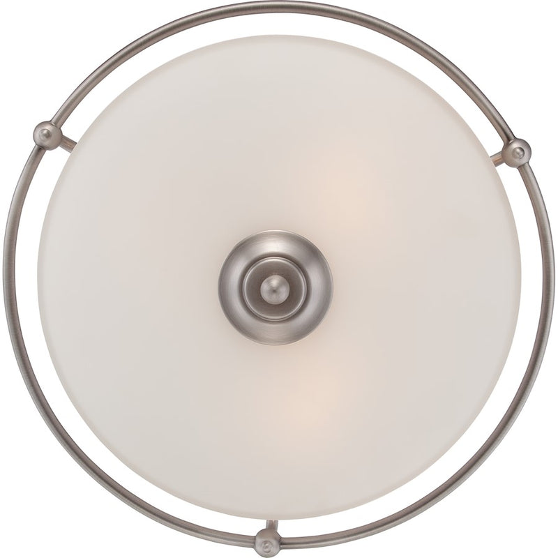 Quoizel Griffin 17in 3-Light Flush Mount | Soft Modern Antique Nickel and White Etched Glass | Hallway & Bedroom | 17 x 17 x 8 in | Model GF1617AN