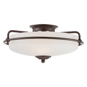 Quoizel Griffin 17in 3-Light Flush Mount | Soft Modern Palladian Bronze and White Etched Glass | Hallway & Bedroom | 17 x 17 x 8 in | Model GF1617PN