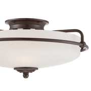 Quoizel Griffin 17in 3-Light Flush Mount | Soft Modern Palladian Bronze and White Etched Glass | Hallway & Bedroom | 17 x 17 x 8 in | Model GF1617PN
