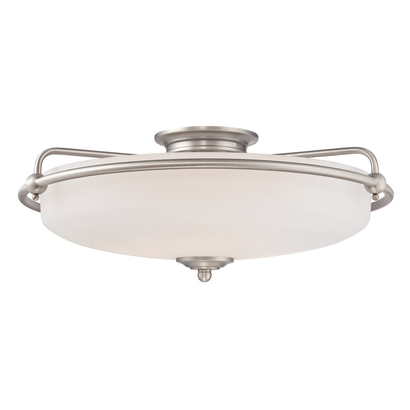 Quoizel Griffin 21in 4-Light Flush Mount | Soft Modern Antique Nickel and White Etched Glass | Foyer & Living Room | 21 x 21 x 8.5 in | Model GF1621AN