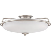 Quoizel Griffin 21in 4-Light Flush Mount | Soft Modern Antique Nickel and White Etched Glass | Foyer & Living Room | 21 x 21 x 8.5 in | Model GF1621AN