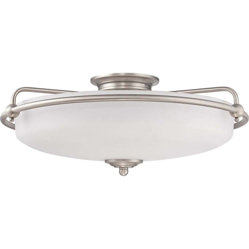 Quoizel Griffin 21in 4-Light Flush Mount | Soft Modern Antique Nickel and White Etched Glass | Foyer & Living Room | 21 x 21 x 8.5 in | Model GF1621AN