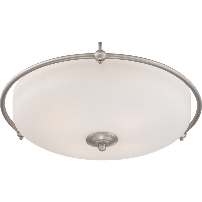 Quoizel Griffin 21in 4-Light Flush Mount | Soft Modern Antique Nickel and White Etched Glass | Foyer & Living Room | 21 x 21 x 8.5 in | Model GF1621AN