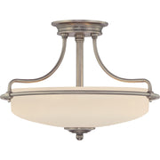 Quoizel Griffin 17in 3-Light Semi-Flush Mount | Soft Modern Antique Nickel and White Etched Glass | Bedroom & Hallway | Model GF1717AN