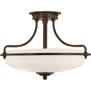 Quoizel Griffin 17in 3-Light Semi-Flush Mount | Soft Modern Palladian Bronze and White Etched Glass | Bedroom & Hallway | Model GF1717PN
