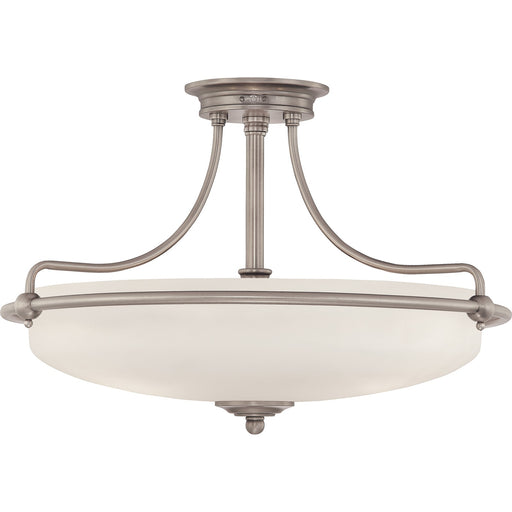 Quoizel Griffin 21in 4-Light Semi-Flush Mount | Soft Modern Antique Nickel and White Etched Glass | Bedroom & Hallway | Model GF1721AN