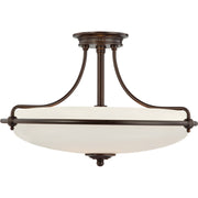 Quoizel Griffin 21in 4-Light Semi-Flush Mount | Soft Modern Palladian Bronze and White Etched Glass | Bedroom & Hallway | Model GF1721PN