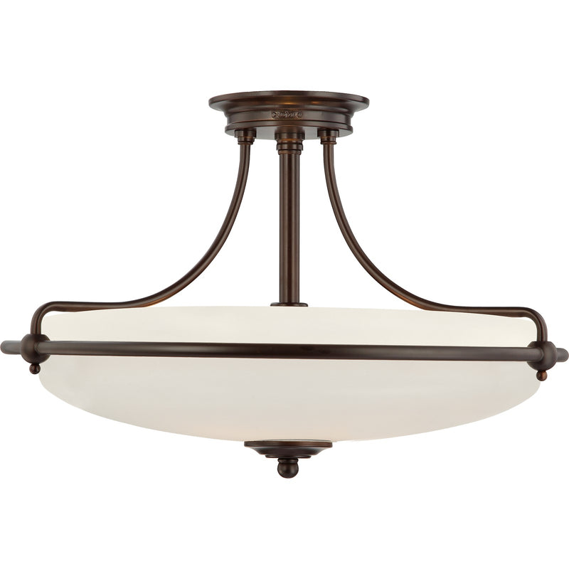 Quoizel Griffin 21in 4-Light Semi-Flush Mount | Soft Modern Palladian Bronze and White Etched Glass | Bedroom & Hallway | Model GF1721PN