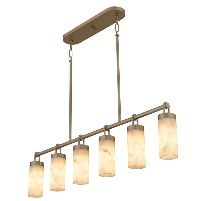 Quoizel Gianna 41in 6-Light Island Chandelier | Contemporary Bronze Gold and Faux Alabaster Resin | Kitchen Island & Dining Room | Model GIA640BGD