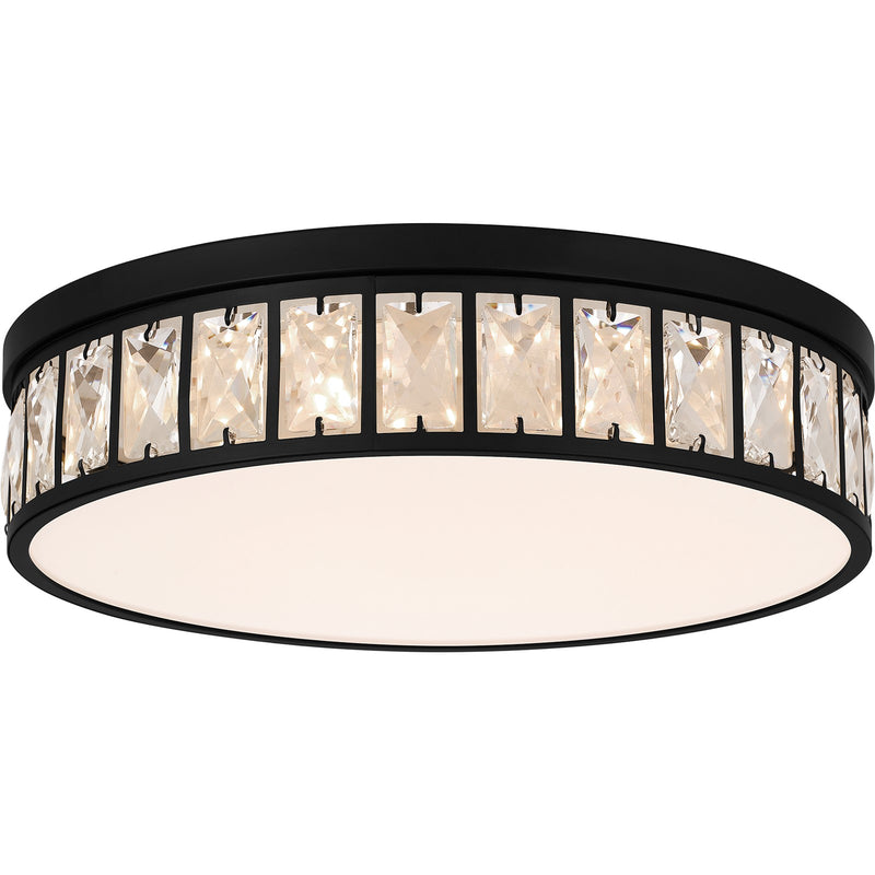Quoizel Gibson 14.75in Flush Mount | Glam Matte Black and Clear Crystal Glass | Bedroom & Hallway Ceiling Light | Model GIB1615MBK