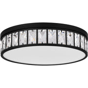 Quoizel Gibson 14.75in Flush Mount | Glam Matte Black and Clear Crystal Glass | Bedroom & Hallway Ceiling Light | Model GIB1615MBK